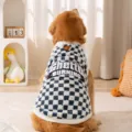 Cozy blue white checkered dog fleece vest for large dogs golden retriever winter pet clothes - 3XL / Bondi Blue Checkerboard