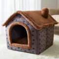 Letto per gatti chiuso e caldo casetta in peluche con motivo a stelle per inverno. - Capanna del Caffè