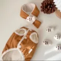 Ins Style Pet Winter Vest Scarf Set Warm Cotton Dog Clothes Cute Small Cats Apparel - Coffee Vest (Free Little Fish Scarf)