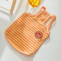 Canotta a righe carina per animali domestici con ricamo smiley, vestiti estivi traspiranti. - Faccina gialla / S (Peso consigliato 1,5-2,5 kg)