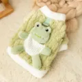 Groene fleece huisdier vest met schattig 3D kikker pluche ontwerp, warme honden kat kleding - XS / Tops / Groene kikker (met riembevestiging)