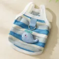 Primavera estate gilet per cani simpatico gatto a righe blu bianco con ciondolo balena anello D - Taglia S / Pesce Blu