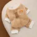 Cozy fleece dog jumpsuit with cute bear patch, warm four-legged pet winter clothes for small dogs. - Coffee Bear