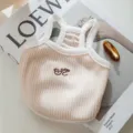 Summer cute pet cat dog vest color-block knit strap apparel for small puppy pets variant - M / Lomi Brown Embroidery