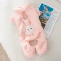 Cute pink fleece pet winter clothes, warm four-leg dog jumpsuit with rabbit embroidery. - Pink Rabbit
