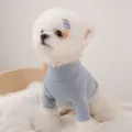 Soft and cozy pet dog turtleneck sweater in light blue, perfect for small dogs in winter. - M (Recommended Weight 5-8 lbs) / Solid Blue