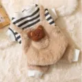 Winter warme Haustier Hundekleidung süßer Bär gestreifter Fleece Jumpsuit Welpe Outfit - S (Empfohlenes Gewicht 1,5-2,5 kg) / 3D Bär