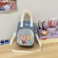 Cute transparent canvas crossbody bag with front ita pocket, stylish casual student shoulder tote. - Blue