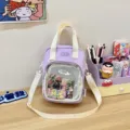 Purple transparent window crossbody canvas bag, cute student single shoulder tote bag. - Purple