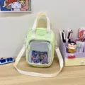 Light green canvas crossbody bag with clear front pocket, cute student shoulder handbag. - Green