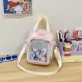 Pink clear window crossbody bag cute canvas shoulder bag casual daypack for women student - Pink