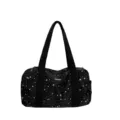 Sac bandoulière noir imprimé étoiles, grand sac de voyage fourre-tout sport yoga femme - Noir