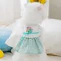 Vestido a cuadros verdes para mascotas con bordado floral, linda ropa JK para perros y gatos pequeños. - Cuadros Verdes