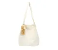Casual corduroy shoulder bag with cute bear pendant and front pocket for daily use. - Single Bag (Without Pendant) / White