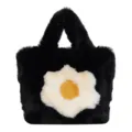 Black Fluffy Plush Handbag Cute Fried Egg Flower Tote Bag Stylish Winter Fuzzy Purse - Black