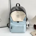 Casual color block school backpack for students, stylish daily daypack with multi compartments. - Blue Large