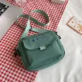 Green nylon crossbody bag, casual student messenger bag, cute style college shoulder bag. - Green