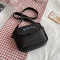 Solid color nylon small crossbody bag for women, Japanese ins style student shoulder bag. - Black