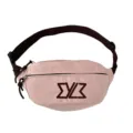 Casual pink chest bag with brown strap and embroidered logo, stylish fanny pack for daily wear. - Pink