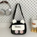 Japanese cute black canvas ita bag with bear ears, clear front pocket for pins and badges. - Black