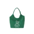 Green canvas tote bag for women, large capacity shoulder bag, casual everyday handbag. - Green