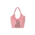 Cute pink canvas shoulder bag for women, large capacity casual tote bag with bear print. - Pink