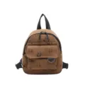 Cute brown corduroy mini backpack with allover panda face print for casual daily wear. - Brown