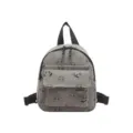 Cute mini corduroy backpack with cartoon print, casual small school bag for daily use. - Gray