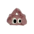 Cute plush crossbody bag for women, fluffy faux fur shoulder handbag with funny cartoon eyes. - Pink