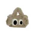 Sac bandoulière en peluche duveteuse kaki, design mignon de grands yeux de dessin animé, sac doux. - Kaki