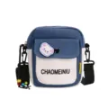 Borsa a tracolla in tela da donna, graziosa borsa coreana con design a contrasto. - Blu