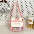 Cute Japanese ita bag pink canvas crossbody shoulder bag with transparent mesh window pins - Pink