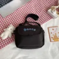 Casual nylon crossbody bag, stylish solid color small shoulder bag for daily student use. - Black with Bear