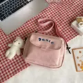 Pink Nylon Crossbody Bag Casual Cute Shoulder Bag for Women Daily School Student Use - Pink with Bear