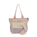 Sac cabas en toile colorblock japonais, grand sac porté épaule élégant pour étudiant. - Rose