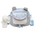 Cute cartoon bear ear messenger bag, sweet patchwork crossbody bag for student daily casual use. - Blue
