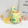 Cute dinosaur print children chest bag, kids canvas crossbody bag, yellow fashion style. - Yellow