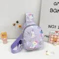 Kids purple unicorn sling bag, cute cartoon print crossbody chest bag for children. - Purple