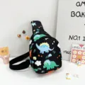 Kids black dinosaur chest bag, cute cartoon print sling bag for children daily use. - Black
