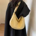 Large capacity solid color soft fabric hobo shoulder crossbody tote bag for women daily casual - Yellow