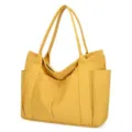 Large capacity canvas shoulder bag for women, casual tote handbag for daily use and school. - Yellow