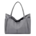 Grey canvas tote bag for women, large capacity casual single shoulder bag daily commute. - Gray