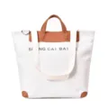 White and Brown Canvas Tote Bag Multifunctional Casual Shoulder Bag Large Capacity Handbag - White