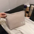 Glitter cosmetic bag for women, portable zipper makeup pouch, elegant clutch handbag. - Khaki