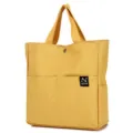 Yellow canvas tote bag detail, multi-pocket design, durable fabric, casual daily handbag. - Yellow