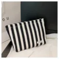 Black and white striped canvas cosmetic bag, portable zipper storage pouch for daily use. - Linen Black and White Stripes