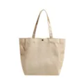 Casual beige canvas tote bag with side pockets and magnetic snap closure for daily commuting. - Off White