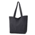 Black canvas tote bag with multi pockets, large capacity shoulder bag for daily shopping use. - Black