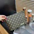 French style autumn frayed fabric cosmetic bag portable travel makeup storage pouch - Army Green