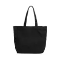 Black canvas tote bag for women, casual daily shoulder shopping bag with sturdy handles. - Black